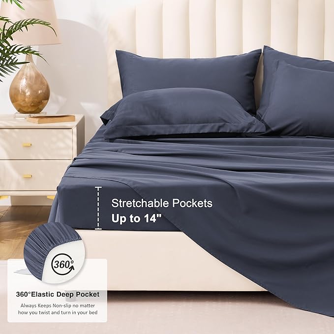 Love's cabin California King Comforter Set Indigo Blue, 7 Pieces California King Bed in a Bag, All Season Bedding Sets with 1 Comforter, 1 Flat Sheet, 1 Fitted Sheet, 2 Pillowcase and 2 Pillow Sham