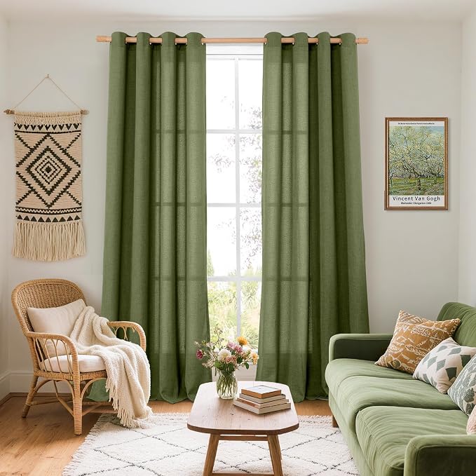 YoungsTex Olive Linen Curtains 90 Inch Length 2 Panels - Image 2
