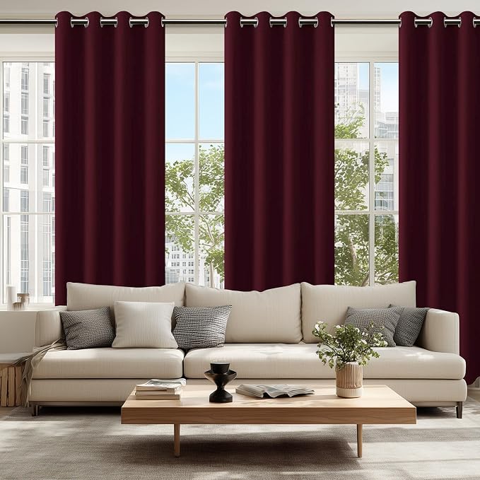 Blackout Curtains for Bedroom 52 x 84 Inches Long Burgundy 2 Panels | Thermal - Image 6