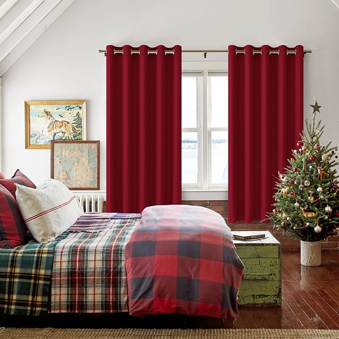 Grommet Blackout Curtains for Bedroom, 60 x 72 Inches Christmas Red | Thermal - Image 6