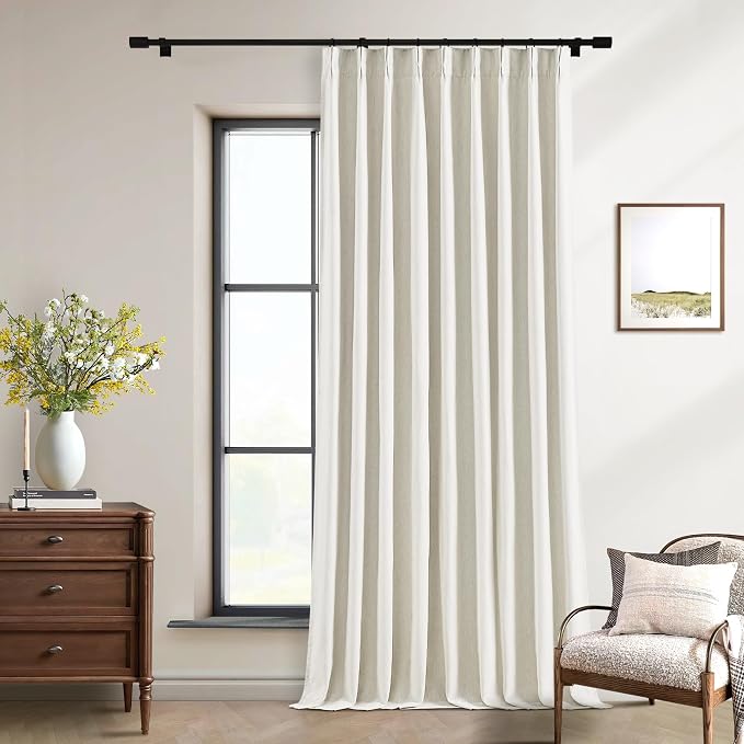 Natural Pinch Pleat 100% Blackout Linen 120 Inch Long Curtains 60 Inch Wide | 2 by Twodrapes