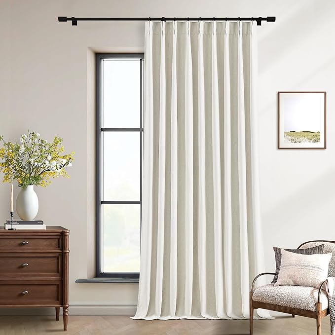 Natural Pinch Pleat 100% Blackout Linen 102 Inch Long Curtains 60 Inch Wide | 2 - Image 6