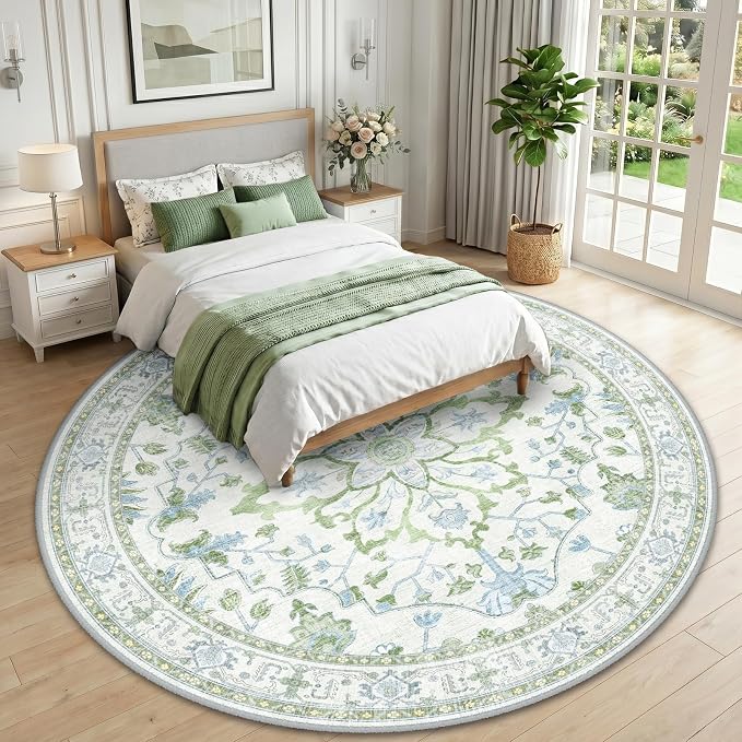 RELEANY Washable Area Rug, Round 10ft, Water Repellent, Pet Friendly, Vintage - Image 2