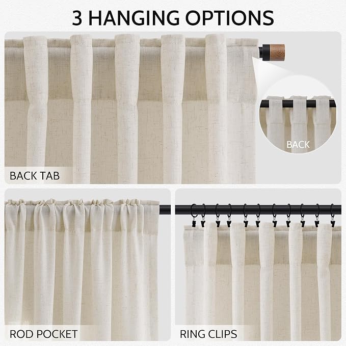 Warm Beige Linen Curtains 72 Inch Length - Image 2