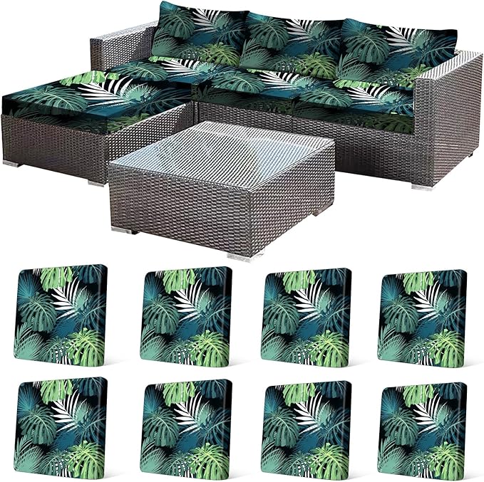 CALBODE 8 Pcs Stretch Outdoor Seat Cushion Covers, Indoor/Outdoor Couch Cover by CALBODE