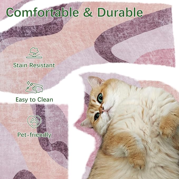 Ompaa Living Room Rug 5x8 Pink Area Rug Machine Washable Rug Non Slip Indoor - Image 3