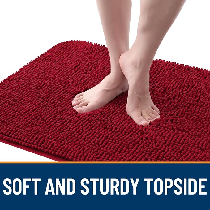 OLANLY Dog Door Mat for Muddy Paws 32x20, Super Absorbent Chenille Mud Mat | Red - Image 4