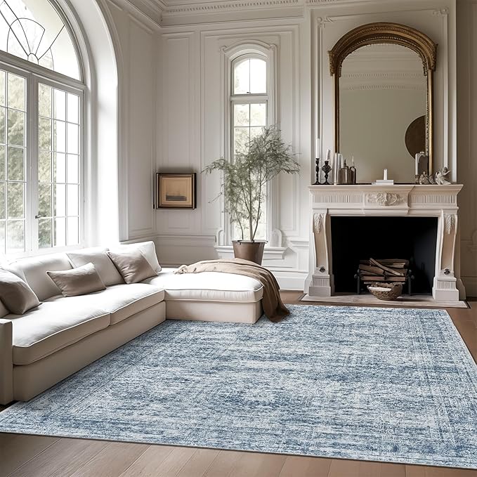 Soalmost 9x12 Area Rugs for Living Room Washable Rug Non-Slip Blue | Large - Image 2