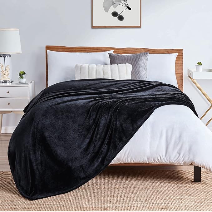 Walensee Fleece Blanket Plush Throw Fuzzy Lightweight (XL-Twin Size 66x90 Black) Super Soft Microfiber Flannel Blankets for Couch, Bed, Sofa Ultra Luxurious Warm and Cozy for All Seasons