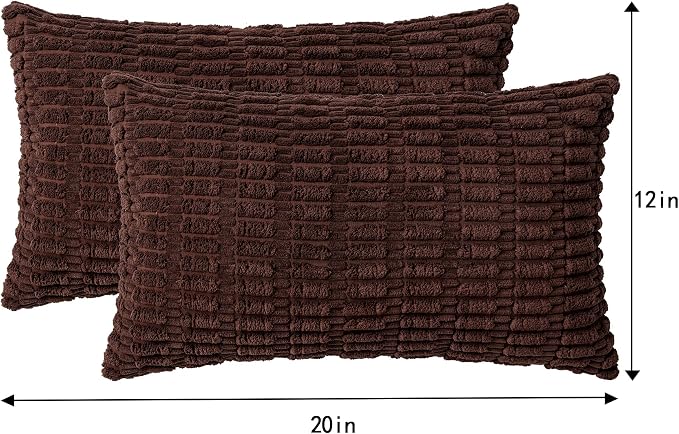 Pack of 2 Corduroy Decorative Throw Pillow Covers 12x20 Inch, Dark Brown | Fall - Image 4