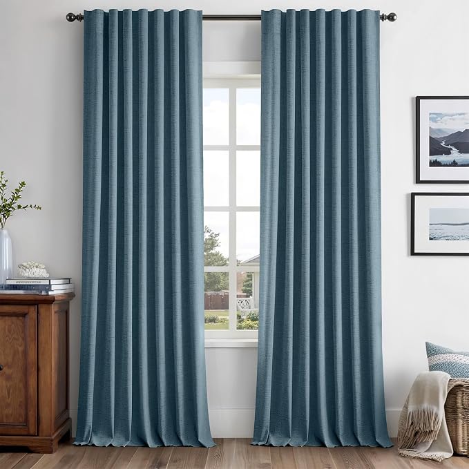 MIULEE 100% Blackout Linen Curtains 42 x 108 Inch Stone Blue 2 Panel | Thermal by MIULEE