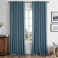 MIULEE 100% Blackout Linen Curtains 42 x 96 Inch Stone Blue 2 Panels | Thermal by MIULEE