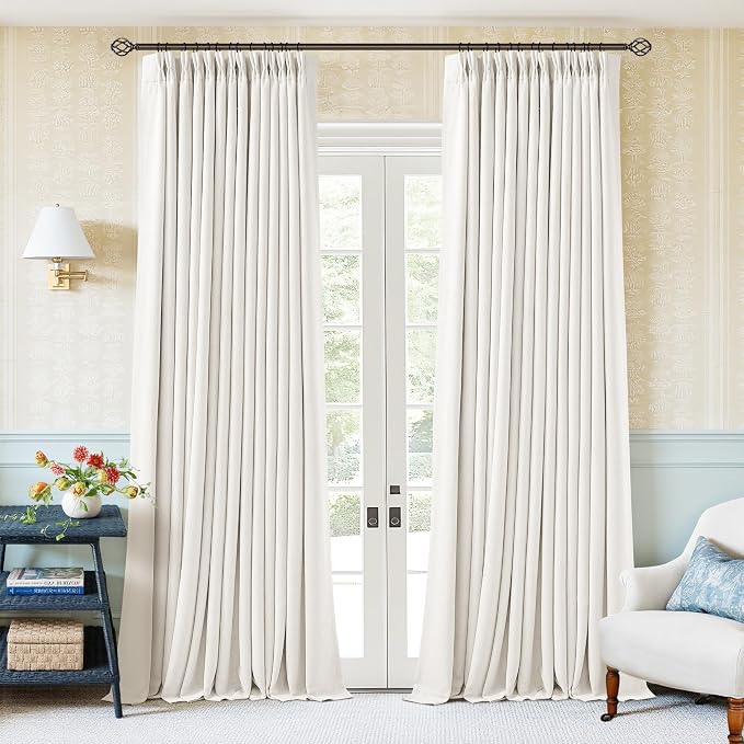 105 Inch Pinch Pleated Blackout Linen Curtains by Twodrapes