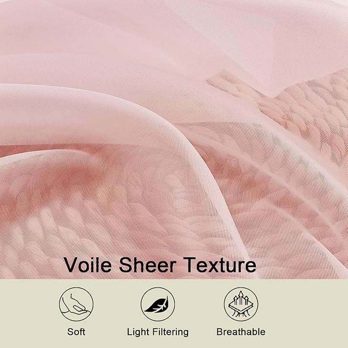 Blush Sheer Curtains for Bedroom Living Room 96 Inches Long 2 Panels, Modern - Image 7