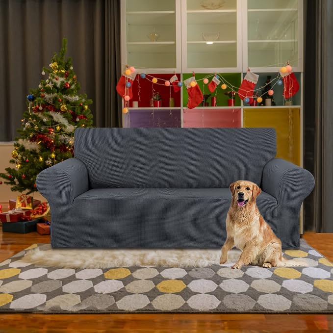 Stretch Loveseat Couch Cover, 2 Cushion Couch Slipcover, Charcoal | 1-Piece - Image 2