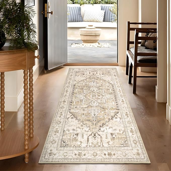 Yamaziot Washable Runner Rug, 3x6 Non-Slip Boho Vintage Hallway Kitchen Rug | - Image 8