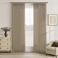 Camel Tan Linen Pleated Semi Sheer Privacy Back Tab Curtains 102 Inch Long | by Twodrapes