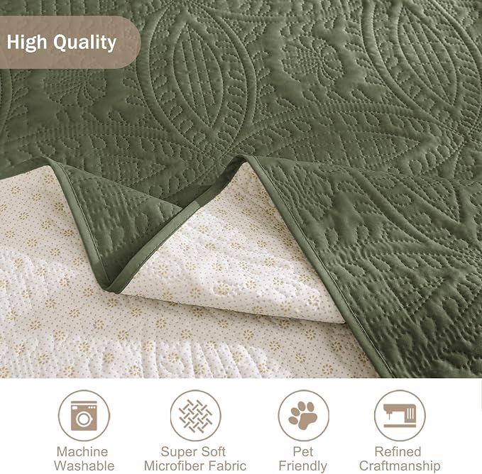 Olive Green Quilted Couch Cover - Image 7