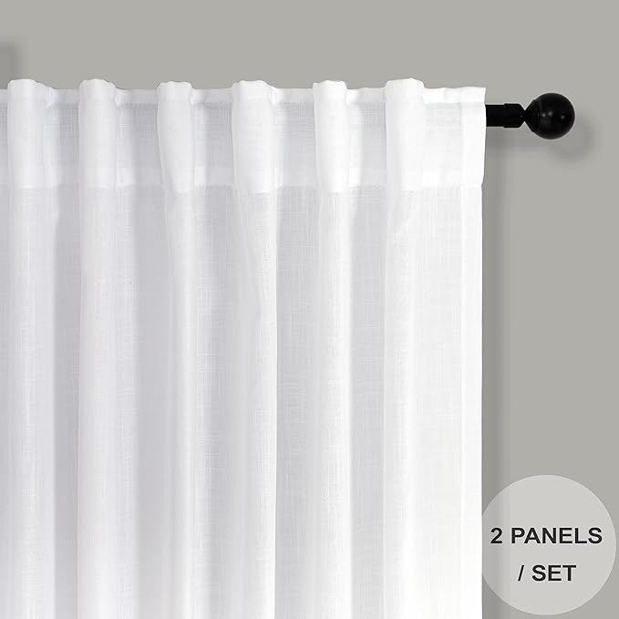 Pitalk White Linen Curtains 36 Inch Wide - Image 3