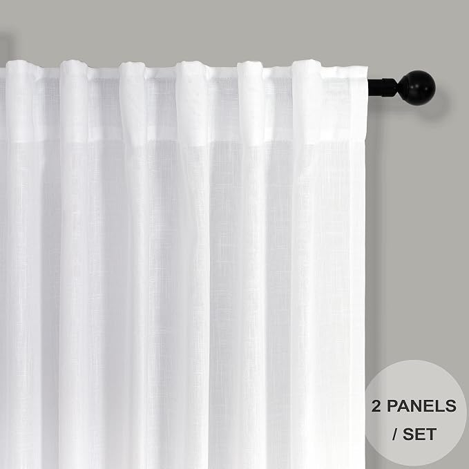 White Curtains 38 Inch Wide for Bedroom 2 Panels Back Tab Rod Pocket Semi Sheer - Image 7