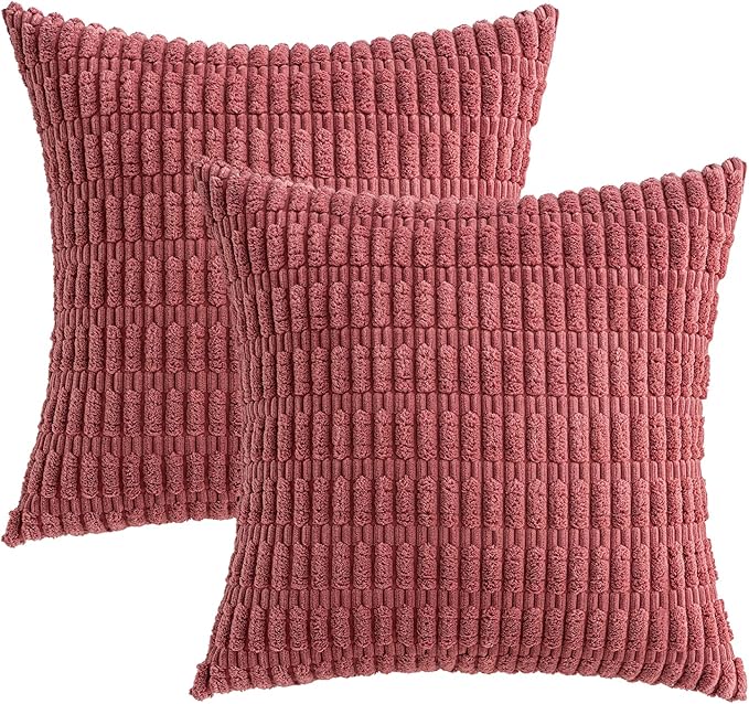 MIULEE Corduroy Decorative Throw Pillow Covers 16x16 Crimson Pack of 2 | Soft - Image 6