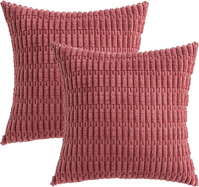 MIULEE Corduroy Decorative Throw Pillow Covers 20x20 Crimson Pack of 2 | Soft - Image 6