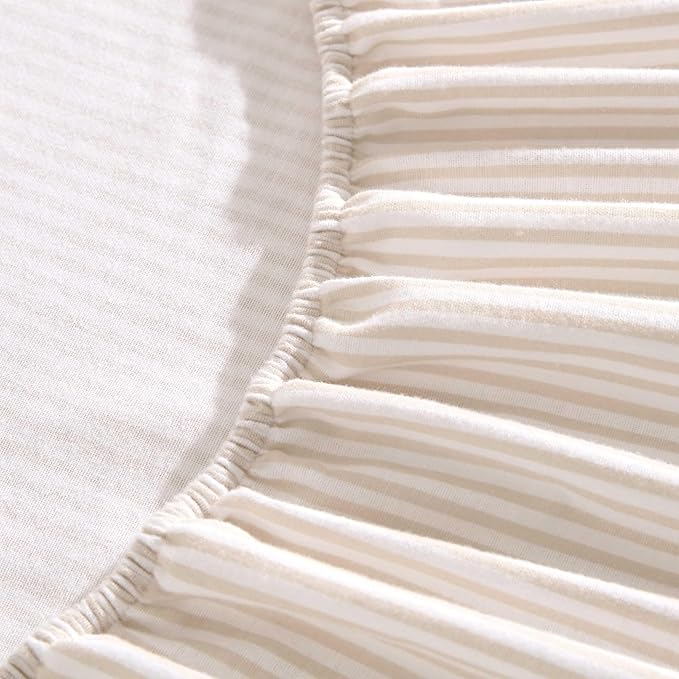 Laura Ashley - Flannel Sheets Twin Size, Anti-Pilling & Wrinkle Resistant Cotton, Touchably Soft for All-Season Comfort - Bed Sheets with Matching Pillowcase & Fitted Sheet (Oxfordshire Stripe Beige)