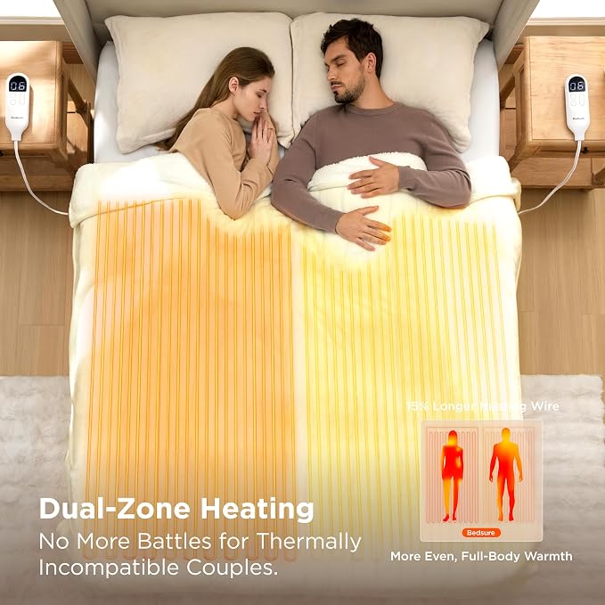 Bedsure Heated Blanket King Size, Dual Control Electric Blanket, Ivory | - Image 3