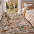 RELEANY Floral Washable 3x5 Area Rugs Brown/Brick | Flower Carpet Print Boho by RELEANY