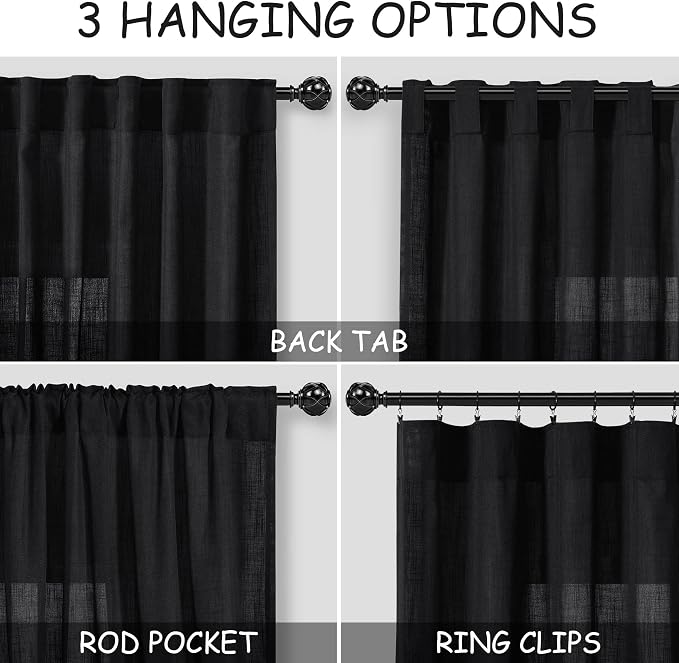 Black Linen Curtains 90 Inches Long - Image 2