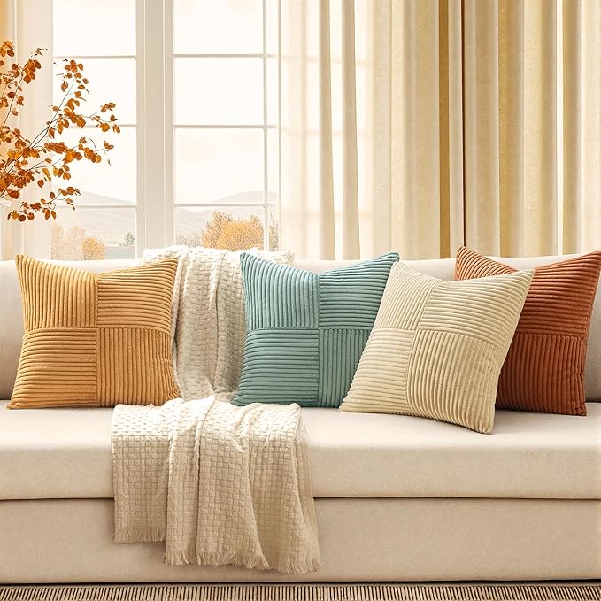 MIULEE Fall Boho Farmhouse Decorative Throw Pillow Covers 18x18 Inch 4 Packs - Image 3