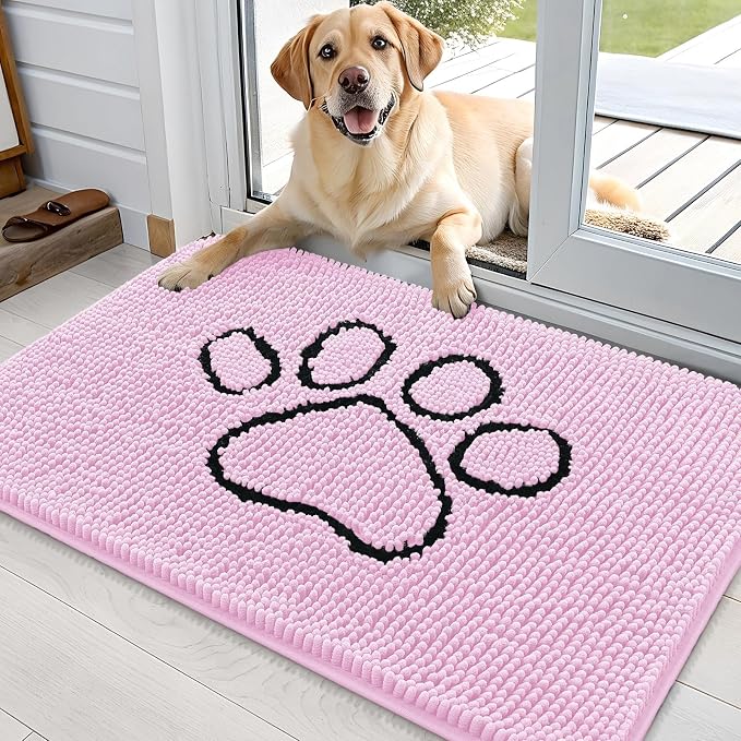 OLANLY Dog Door Mat for Muddy Paws 36x24, Paw Print Design Chenille Mud Mat | by OLANLY