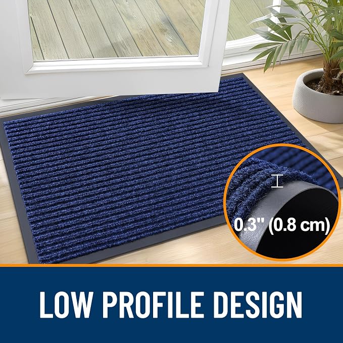 OLANLY Front Door Mat 59x34, Waterproof Heavy-Duty Indoor Outdoor Doormat | Blue - Image 4