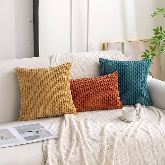 Set of 4 Teal Decorative Throw Pillow Covers 22x22 Inch Corduroy Pillow Covers - Image 3