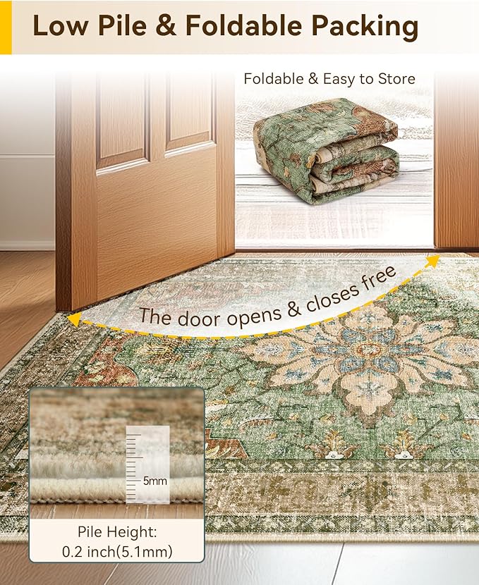 RELEANY Washable Area Rug, Square 6'x6', Brick/Brown/Green | Non-Slip, Water - Image 2