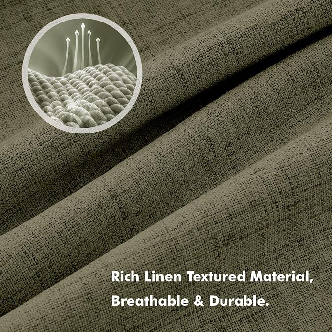 MIULEE 100% Blackout Linen Curtains 42 x 90 Inch Light Olive Green 2 Panels | - Image 3