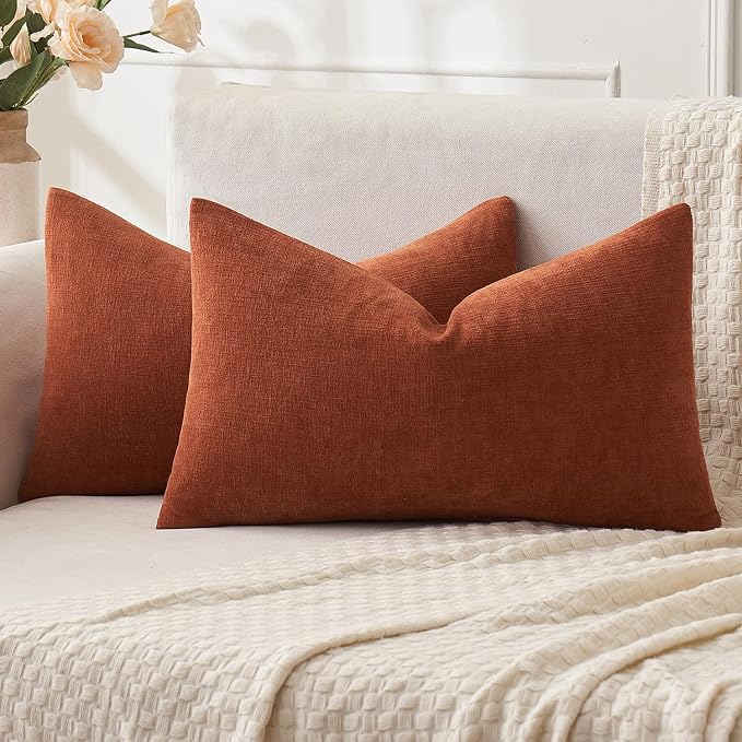 MIULEE Fall Rust Chenille Couch Lumbar Throw Pillow Covers, 12x20 | Set of 2 by MIULEE