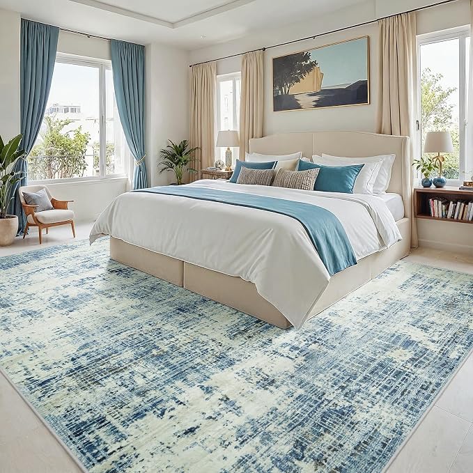 6x9 Washable Area Rug for Living Room Bedroom: Non-Slip Modern Blue Gray | - Image 2