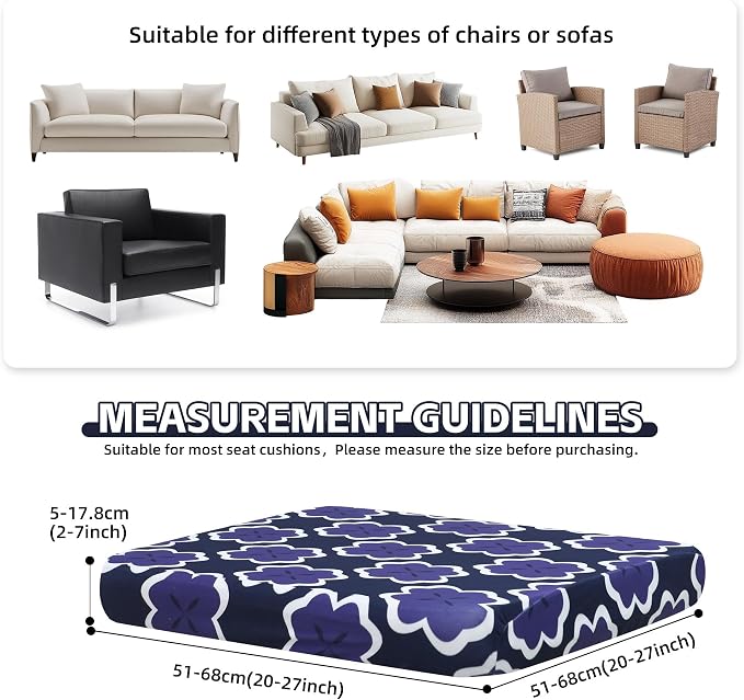 8Pcs Patio Cushion Covers, Outdoor Stretch Cushion Covers, Washable | Stretch - Image 2