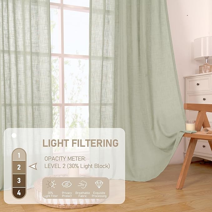 Sage Grey Sheer Linen Curtains 54 Inch Length - Image 5
