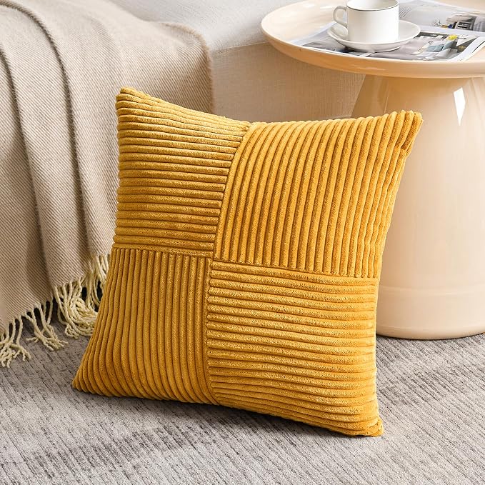 Fancy Homi 2 Packs Gold Yellow Samll Decorative Throw Pillow Covers 12x12 Inch - Image 2
