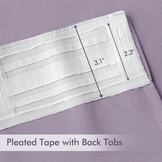 MIULEE Lilac Back Tab Blackout Curtains 52x120 Inch Long 2 Panels Set | Rod - Image 4