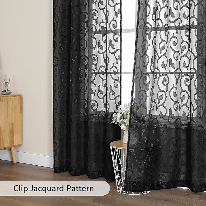 Furman Sheer White Curtains, 45 Inch Length 2 Panels Set, Airy Jacquard Clip - Image 5