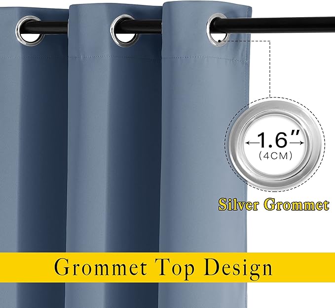 NICETOWN Stone Blue Blackout Curtains 96 inches Long, Grommet Thermal Insulated - Image 2