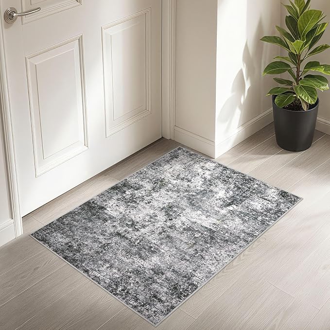 DMOYEST 2x3 Entryway Area Rug Washable Abstract Grey Small Carpet | Neutral - Image 6