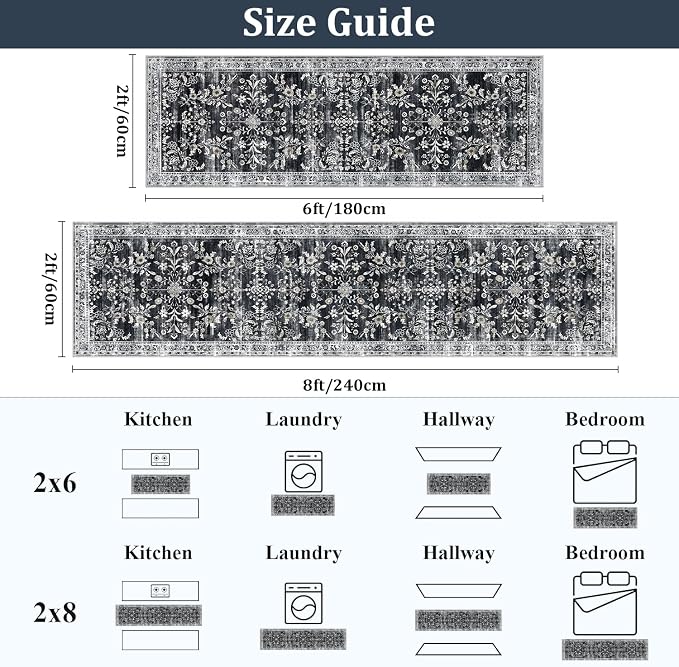 Yamaziot 2x6 Washable Hallway Runner Rug Non Slip Floral Carpet, Stain Resistant - Image 2