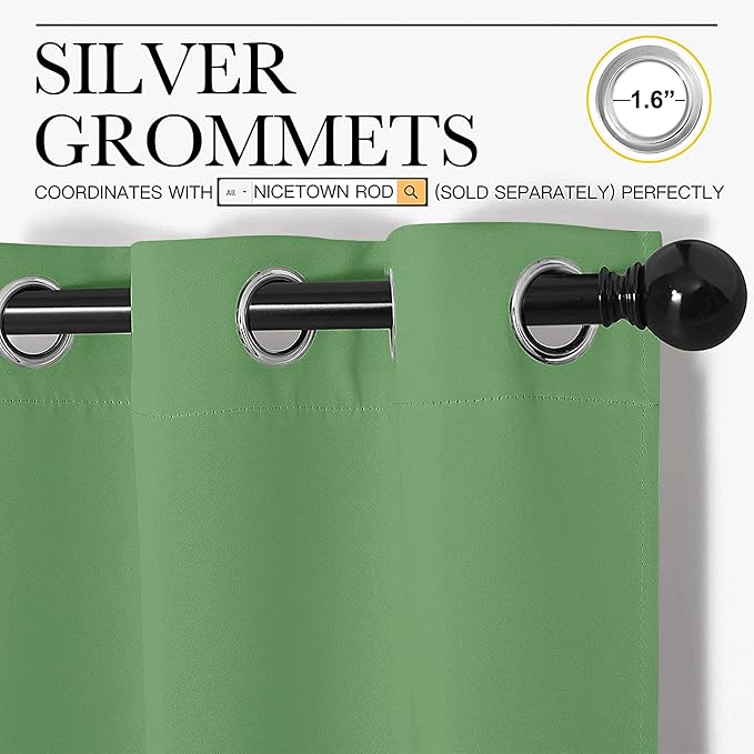 NICETOWN Froest Green Blackout Curtains 63 inches Length for Kitchen, 2 Panels, 34" Wide, Thermal Insulated Decoration Drapes for Small Window