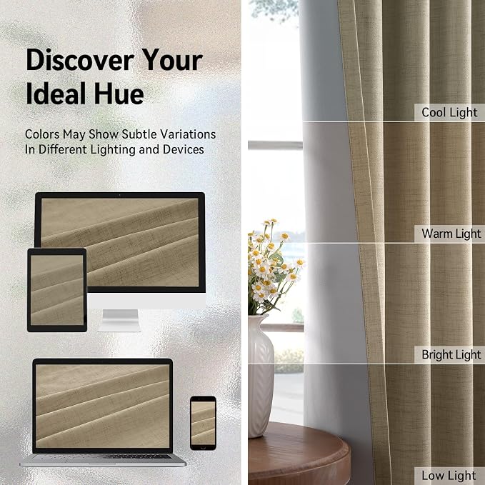 100% Blackout Linen Textured Curtains 80 Inch Long, Plaza Taupe | 100% Blackout - Image 7
