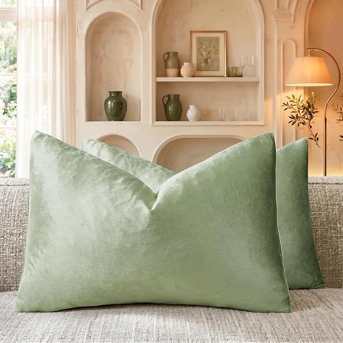 GIGIZAZA Sage Green Velvet Throw Pillow Covers 12x20 Pack of 2 | Decorative by GIGIZAZAFocusingonhomedecoration
