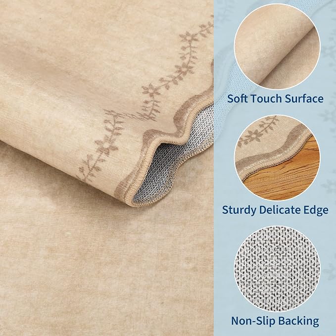 GarveeHome Scalloped Entryway Rug 2x3 Jute Washable Front Door Entry Rug | Tan - Image 4